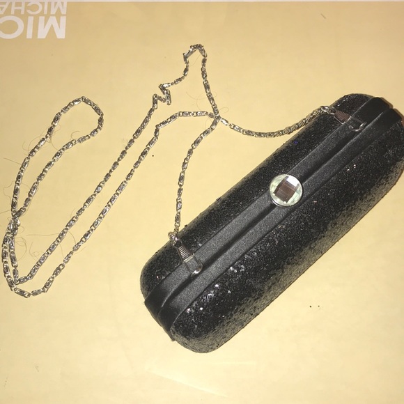 Evening Clutch Black Glitter Handbag Purse - Picture 7 of 8